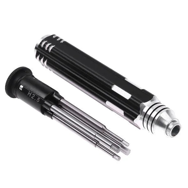 Black aluminium handle four-in-one hex screwdriver with four carbon steel bits for aeromodelling
