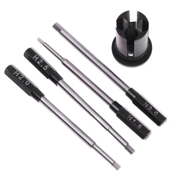 Black aluminium handle four-in-one hex screwdriver with four carbon steel bits for aeromodelling