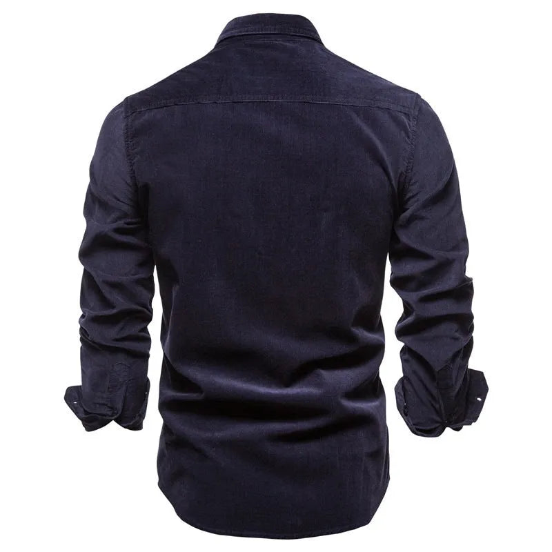 Men's long sleeve linen shirt in multiple colours including denim blue, army green, red and white