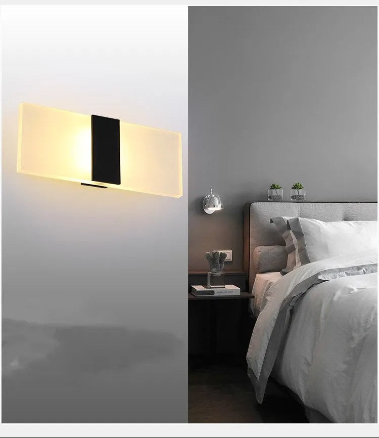 Rechargeable LED wall lamp with acrylic shade in black right-angle style