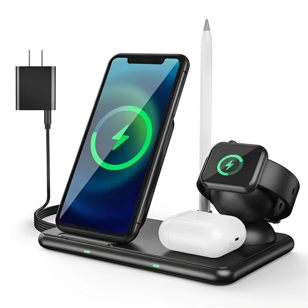 Black wireless charging pad with Type-C connector for mobile phones