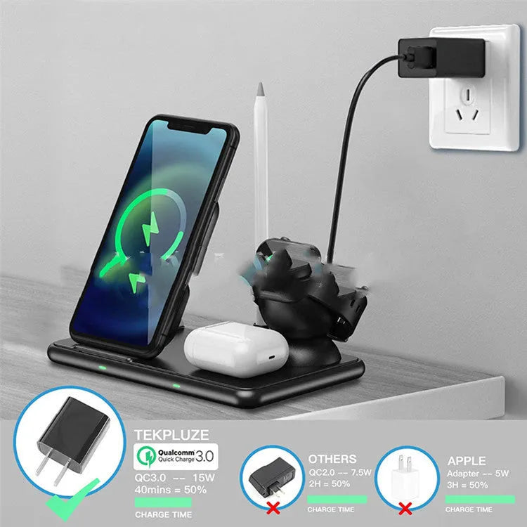 Black wireless charging pad with Type-C connector for mobile phones