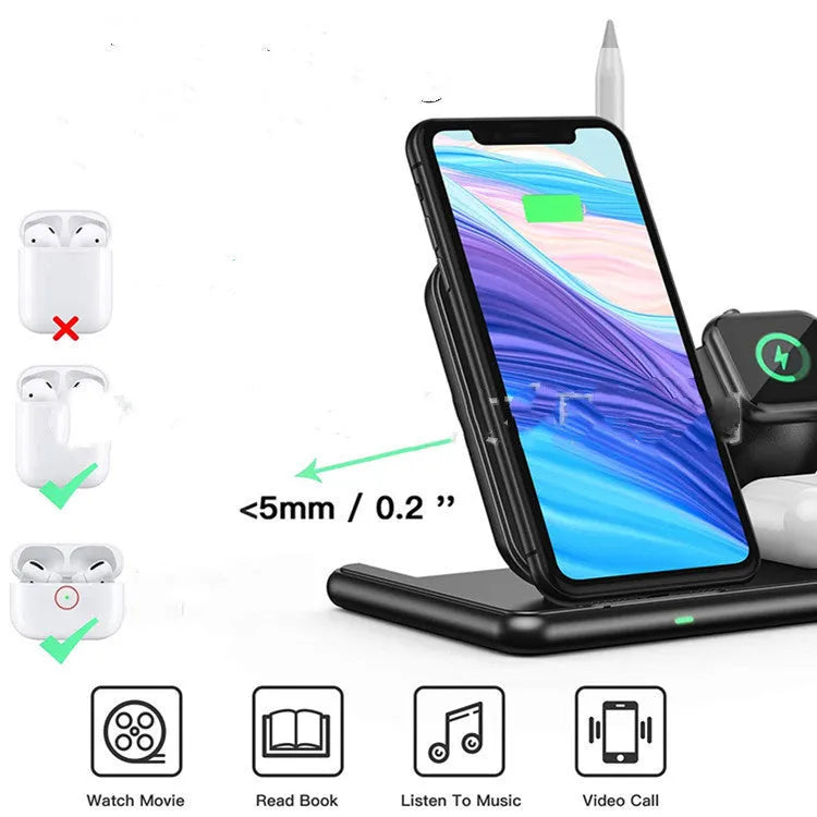 Black wireless charging pad with Type-C connector for mobile phones