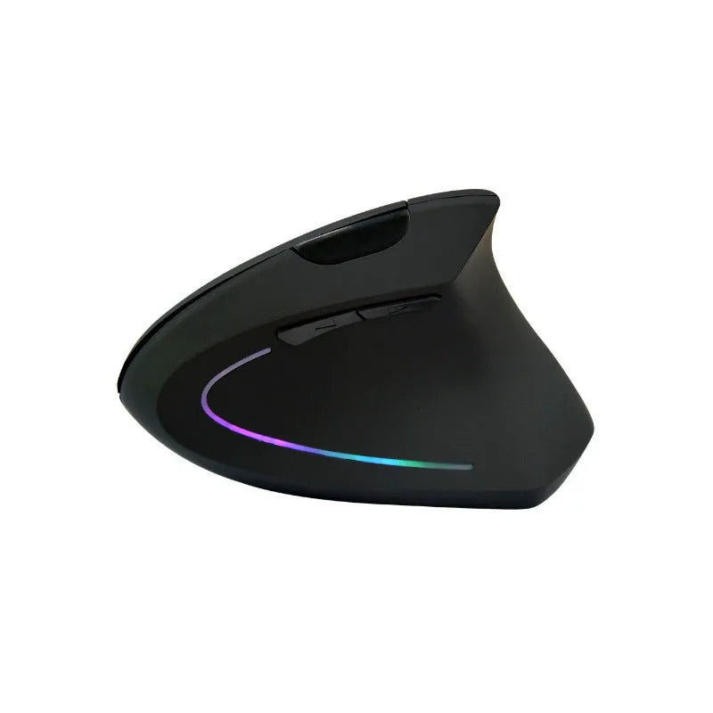Ergonomic rechargeable 2.4G wireless vertical mouse in black, right-hand design with 4 buttons and USB receiver