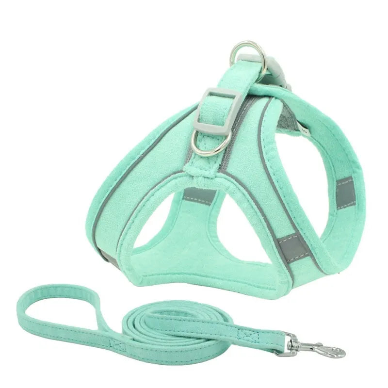 Reflective suede pet chest harness vest adjustable drawstring red yellow green navy blue pink sizes XS to XL