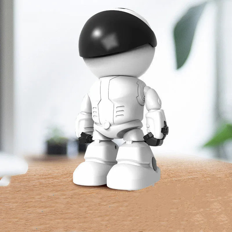 Silver remote HD night vision robot security camera with PTZ rotation capability