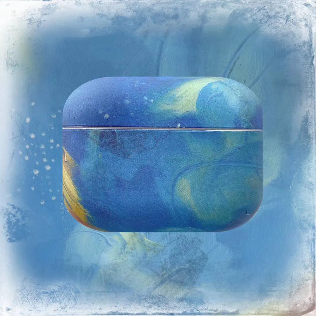 Hard shell protective sleeve for Apple AirPods with watercolour design in pink or blue colour options