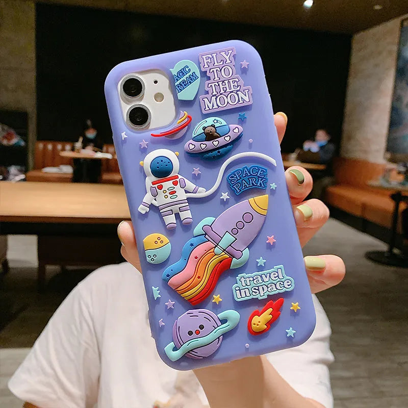 Spaceman astronaut cartoon design mobile phone case in translucent purple silicone for iPhone