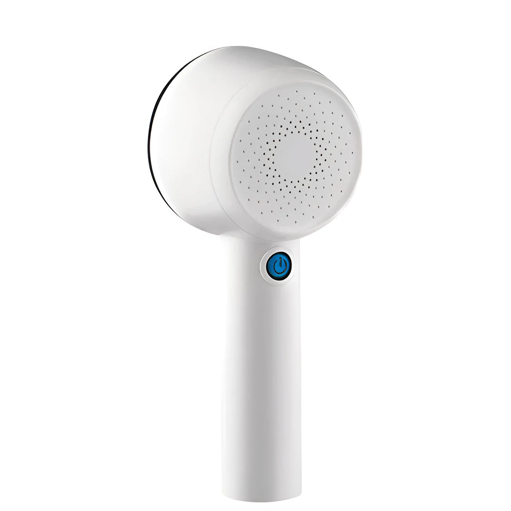 White rechargeable clothes shaver and fabric pill remover on a wooden surface.
