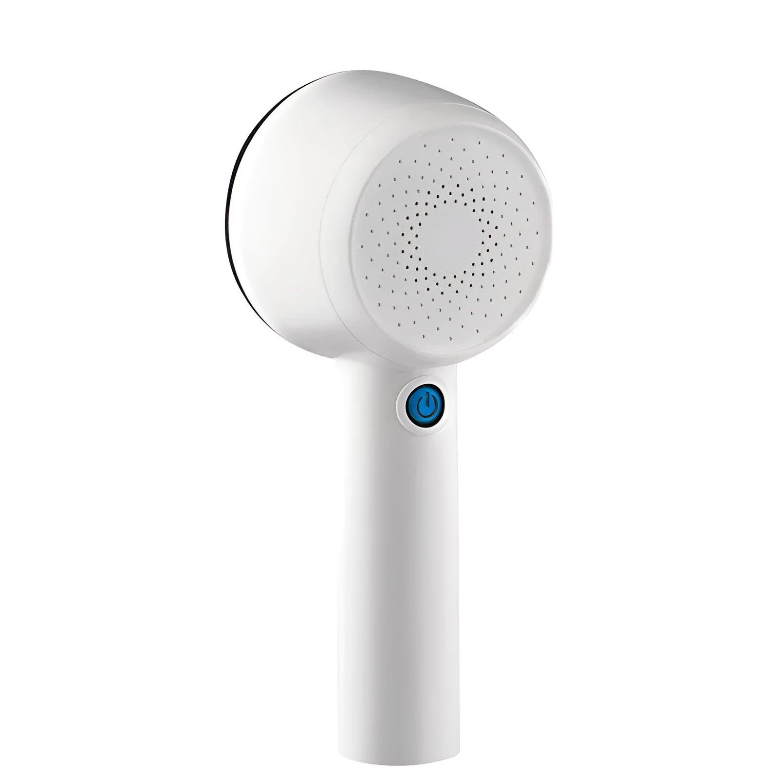 White rechargeable clothes shaver and fabric pill remover on a wooden surface.
