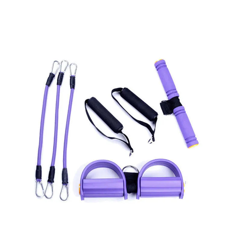 Three-tube removable TPE pedal tension device foot stretch rope for leg crunches in blue, pink, purple or red