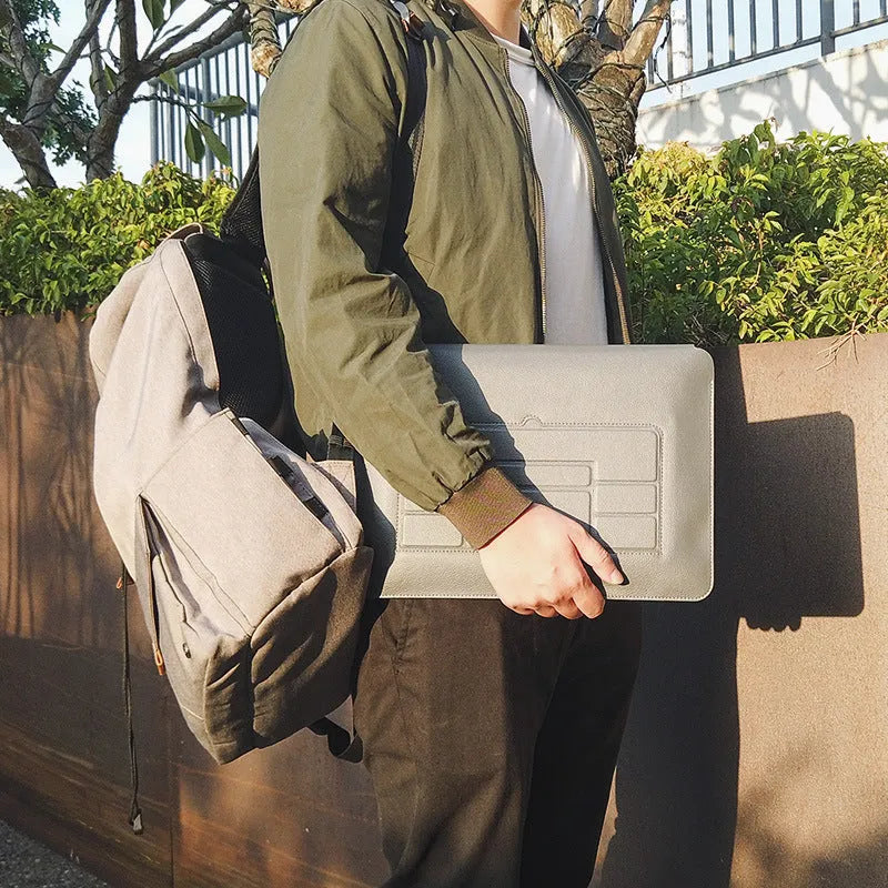 Laptop bag three-in-one with hand pad and stand in beige, for 13 to 16 inch notebooks