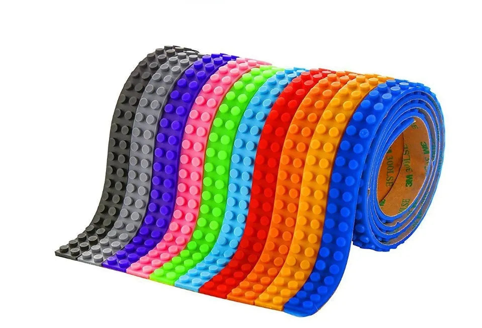 Reusable silicone building blocks tape strip 100cm long in a variety of colours compatible with Lego