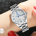 New matching couple watches set men and women quartz waterproof round dial metal strap rhinestone fashion