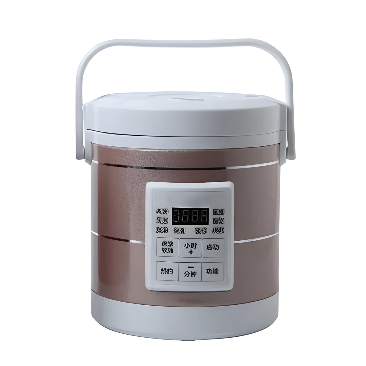 12V 24V mini rice cooker with 1.6L capacity, stainless steel shell, blue colour, and cigarette lighter cable