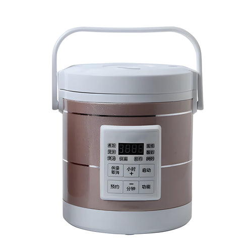 12V 24V mini rice cooker with 1.6L capacity, stainless steel shell, blue colour, and cigarette lighter cable