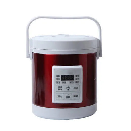 12V 24V mini rice cooker with 1.6L capacity, stainless steel shell, blue colour, and cigarette lighter cable