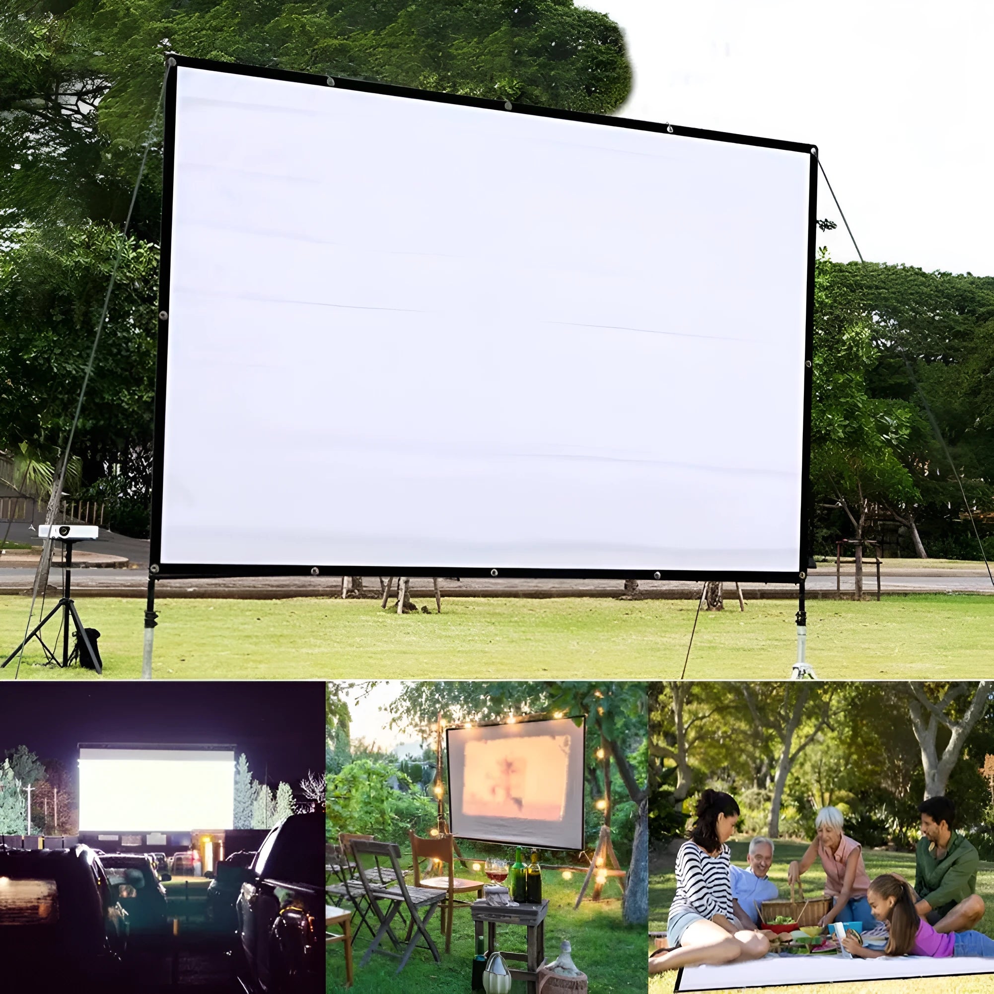 White polyester 150-inch 4:3 format foldable projector screen laid flat