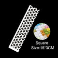 Stainless steel diamond painting grid ruler measuring 15cm by 3cm on a crafting table.