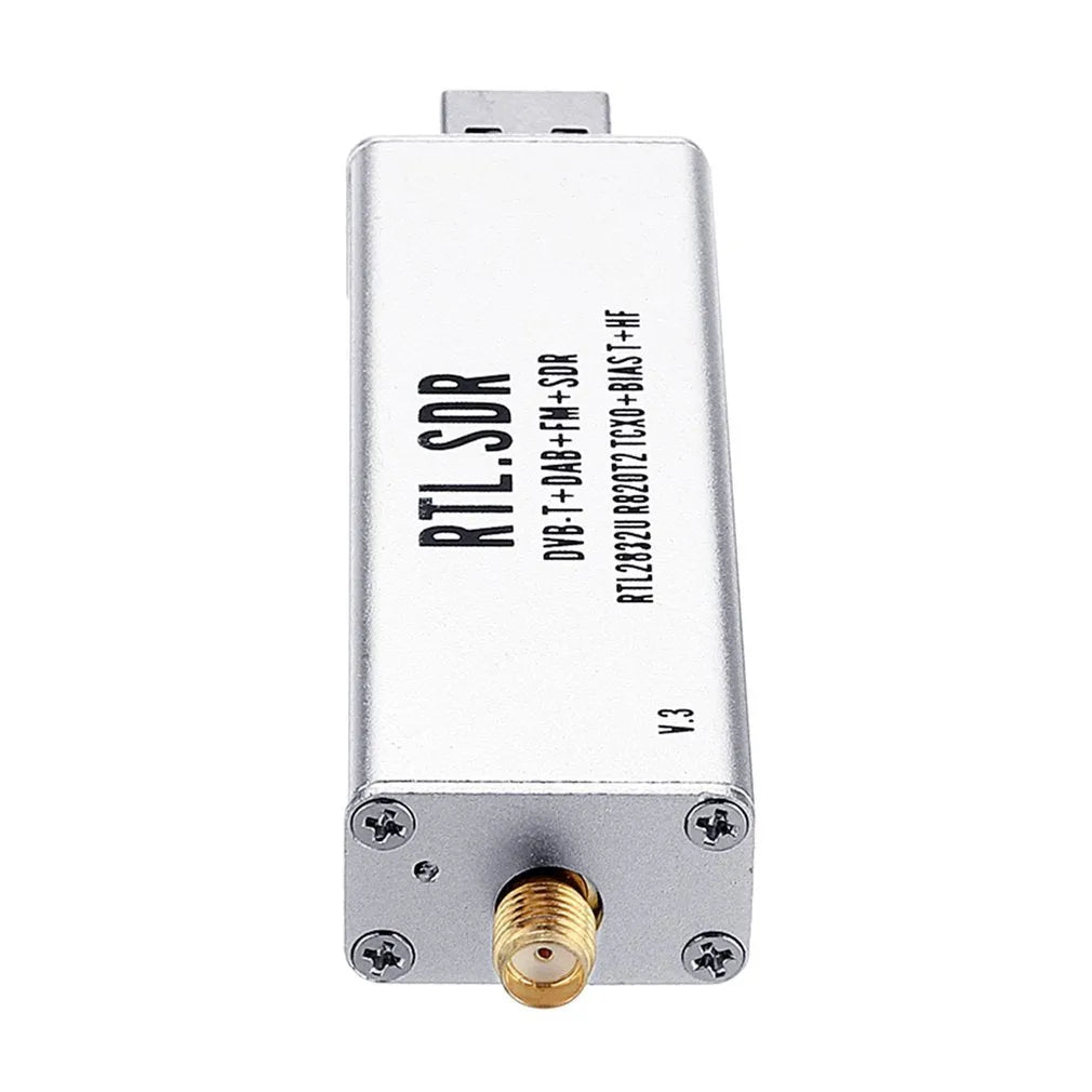 Black metal all-band software defined radio receiver with gold SMA connector for 25MHz-1700MHz coverage
