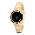 Men's wooden watch with round dial, wooden strap and case, quartz movement, mineral glass mirror, butterfly clasp
