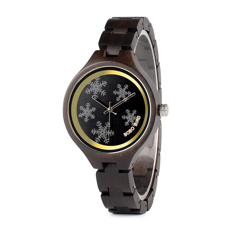 Men's wooden watch with round dial, wooden strap and case, quartz movement, mineral glass mirror, butterfly clasp