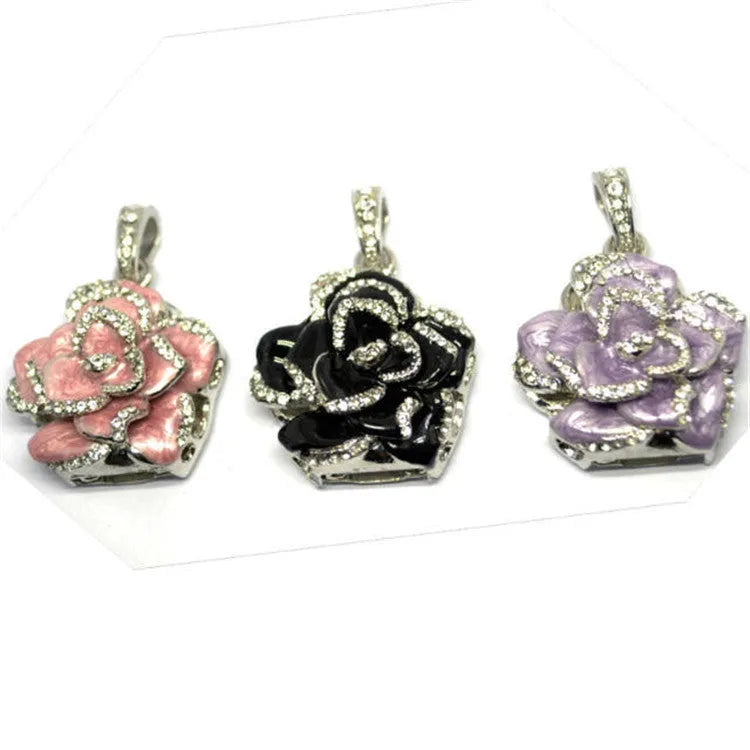 Crystal rose diamond-studded metal USB flash drive in Blue Purple Red with USB 2.0 interface