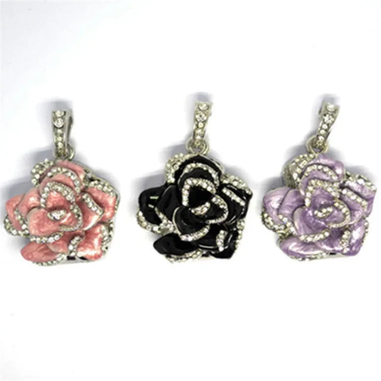 Crystal rose diamond-studded metal USB flash drive in Blue Purple Red with USB 2.0 interface