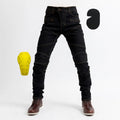 Professional racing pants in blue with printed chiffon fabric and integrated protective gear