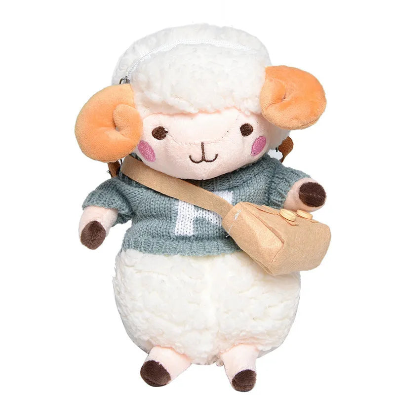 Little Sheep plush crossbody bag in small square shape with lamb pattern and zip closure