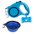 Dog traction rope folding bowl 3-in-1 set in blue and green PP material for outdoor walks
