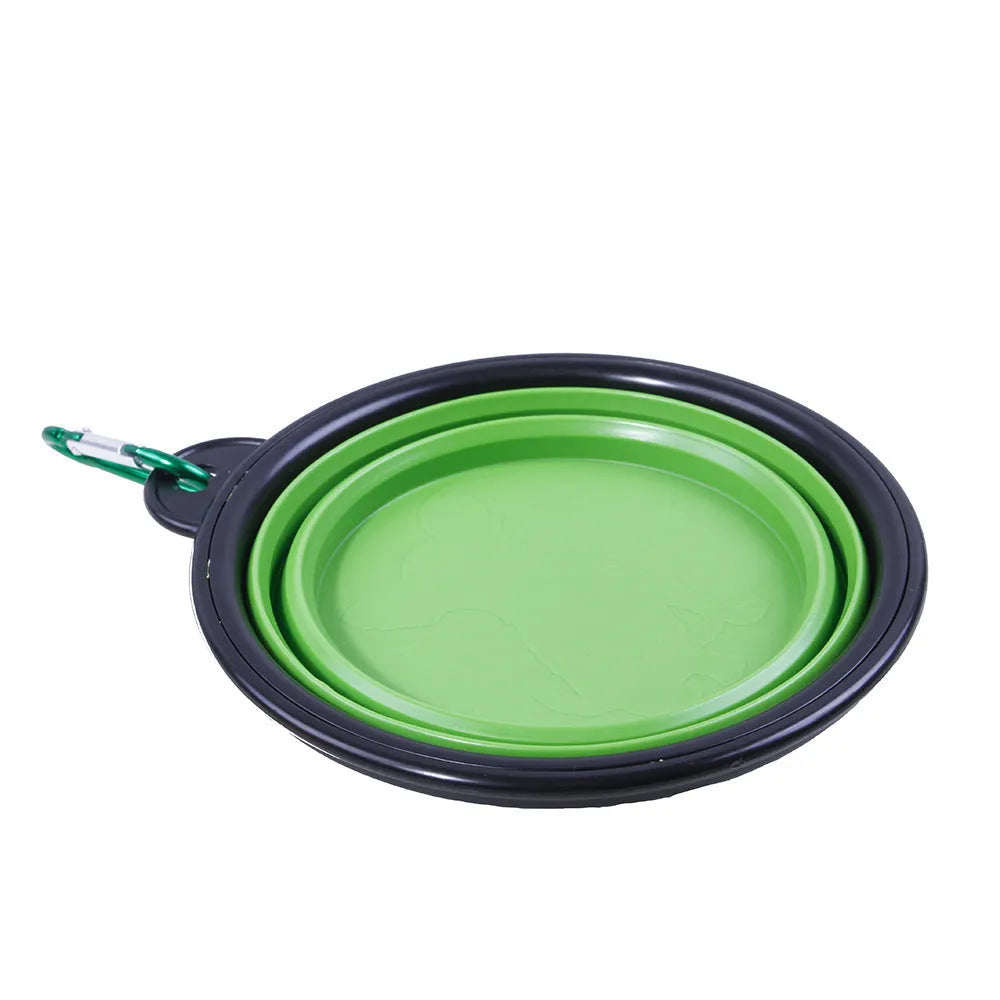 Dog traction rope folding bowl 3-in-1 set in blue and green PP material for outdoor walks