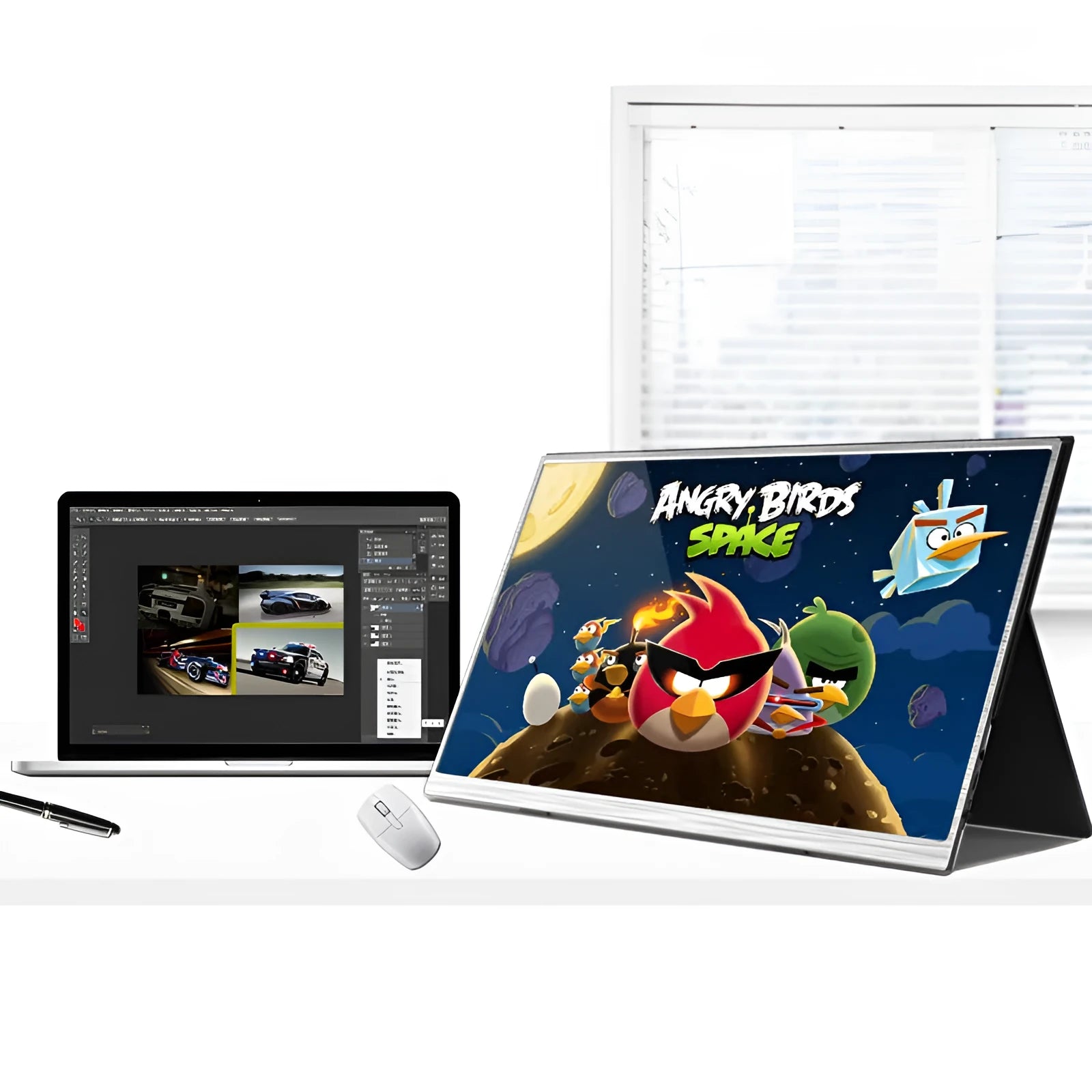 15-inch ultra-thin portable monitor with HDMI and USB-C cables on a table
