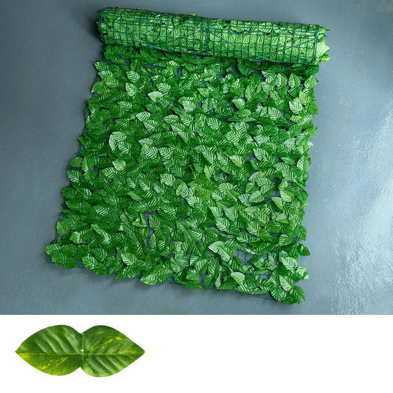 Artificial green radish leaf plastic fence with colour-printed watermelon leaf design, suitable for garden or balcony installation