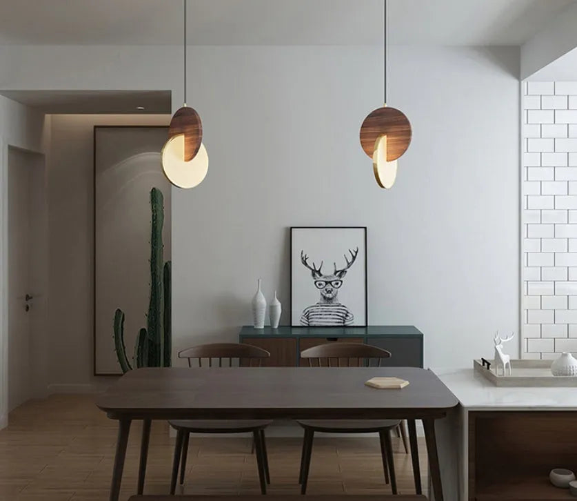 Modern long-line solid walnut wood wall chandelier with carved details and warm white LED light