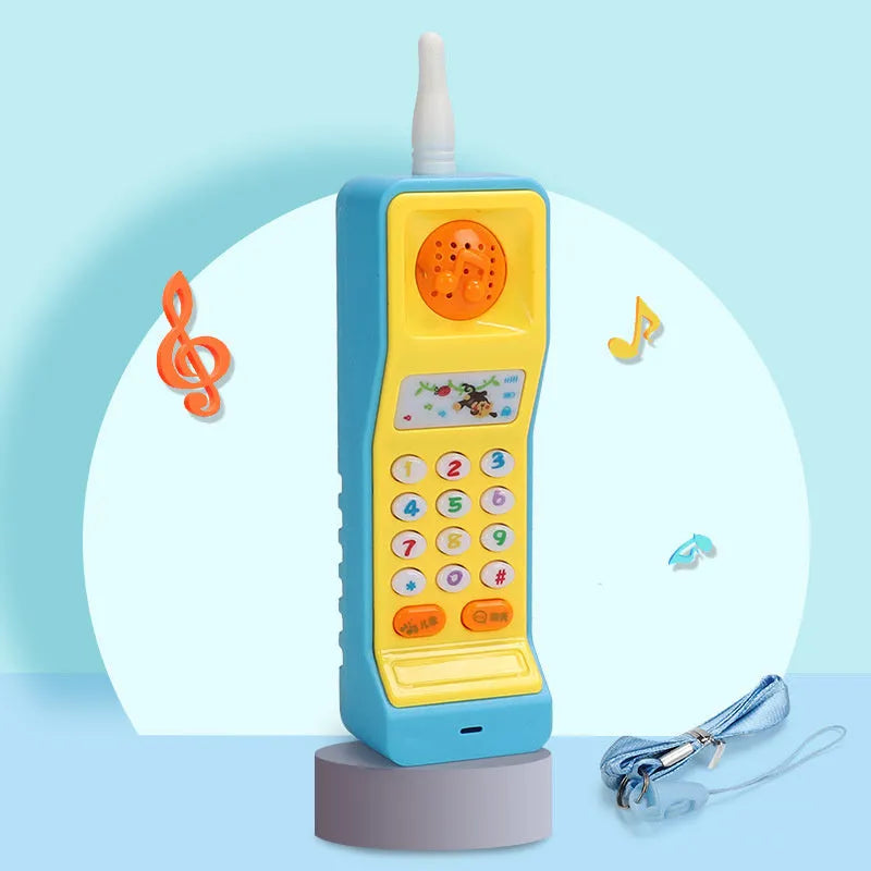 Pink baby electronic phone toy with colourful buttons on a white background