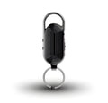 Black zinc alloy portable voice recorder with USB port and one-key recording button.