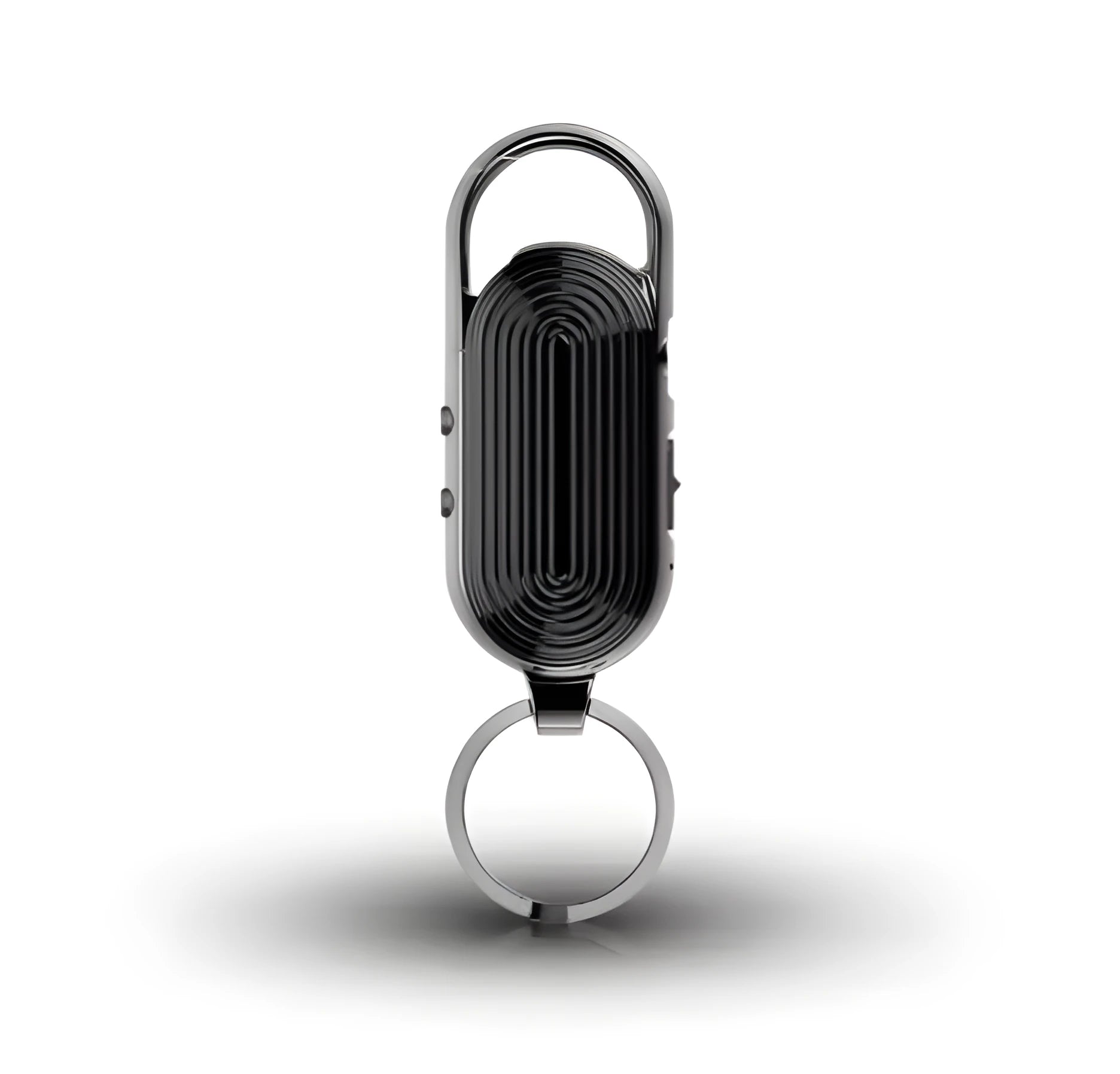 Black zinc alloy portable voice recorder with USB port and one-key recording button.