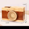 Wooden camera design music box with rotating mechanism in mini carton packaging