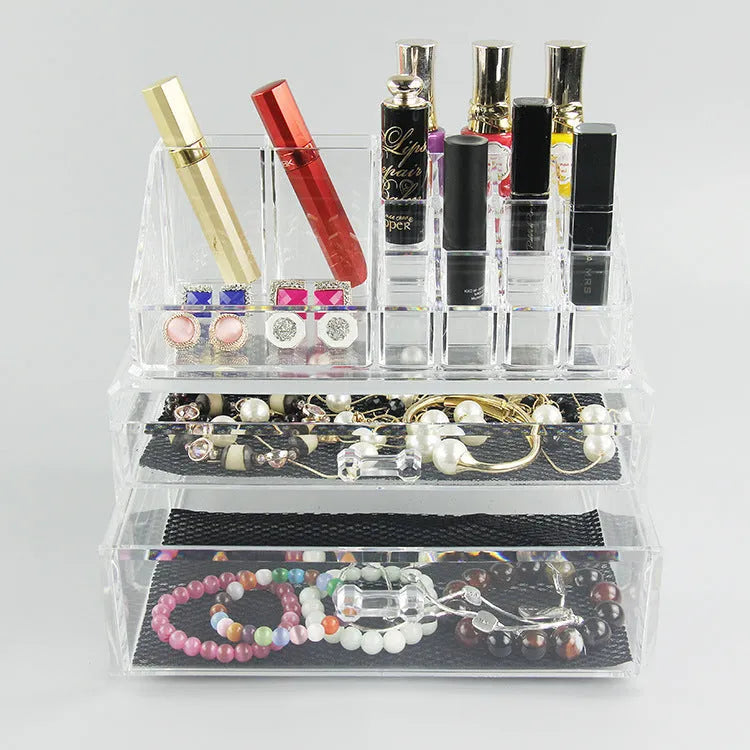 Clear acrylic foldable storage container with 18-litre capacity for cosmetic organisation