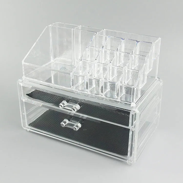 Clear acrylic foldable storage container with 18-litre capacity for cosmetic organisation
