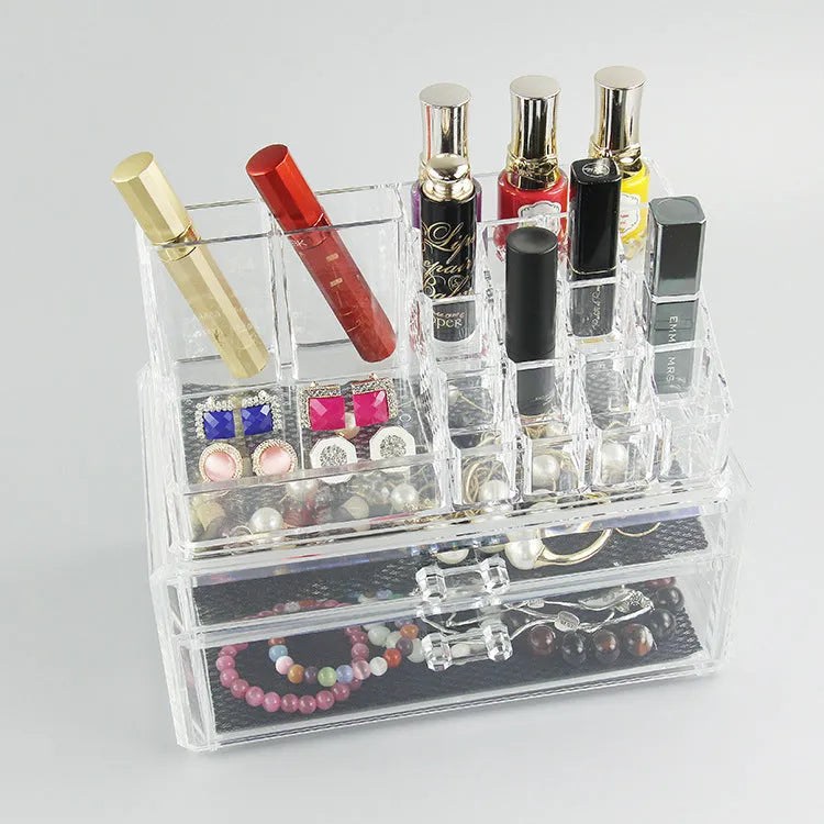 Clear acrylic foldable storage container with 18-litre capacity for cosmetic organisation