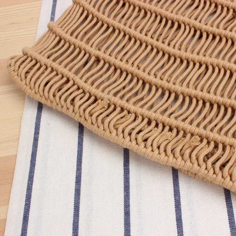 A square medium woven straw shoulder bag in a national style, shown with double handles in a choice of colours.