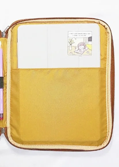 Yellow embroidered toast laptop liner bag for 11-inch and 13-inch notebooks with zipper pocket