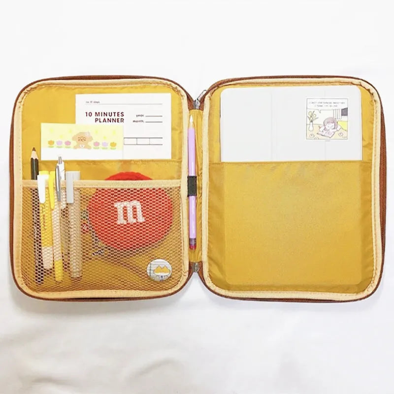Yellow embroidered toast laptop liner bag for 11-inch and 13-inch notebooks with zipper pocket