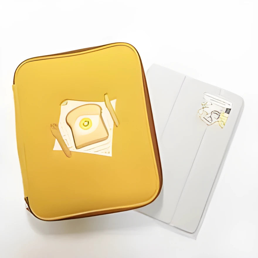 Yellow embroidered toast laptop liner bag for 11-inch and 13-inch notebooks with zipper pocket