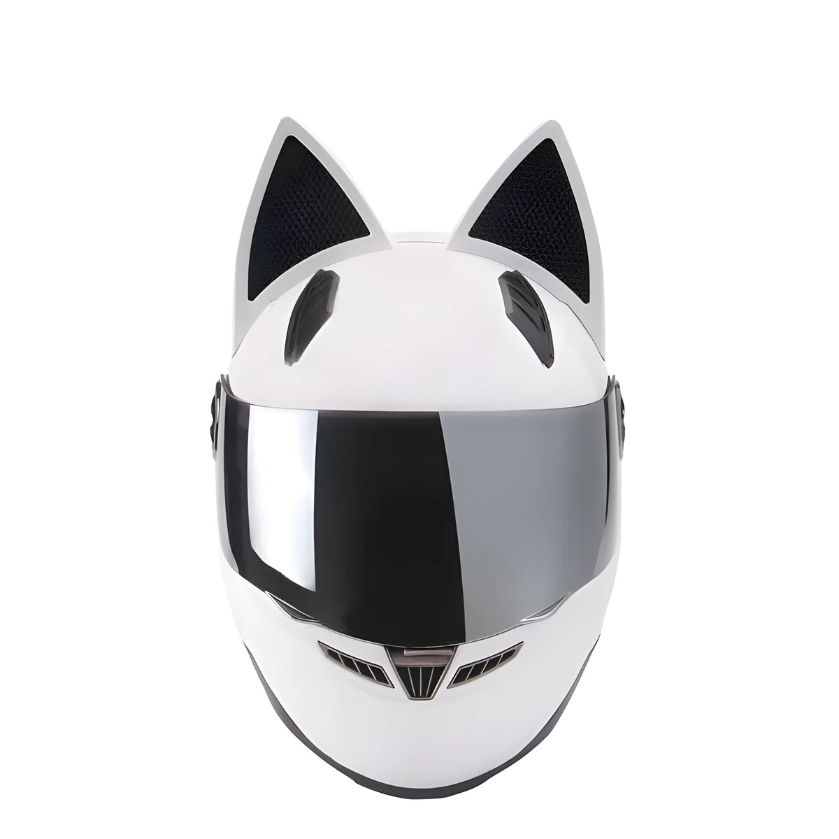 Full-face ABS motorcycle helmet with cat ears and headless rider design, black, for adults