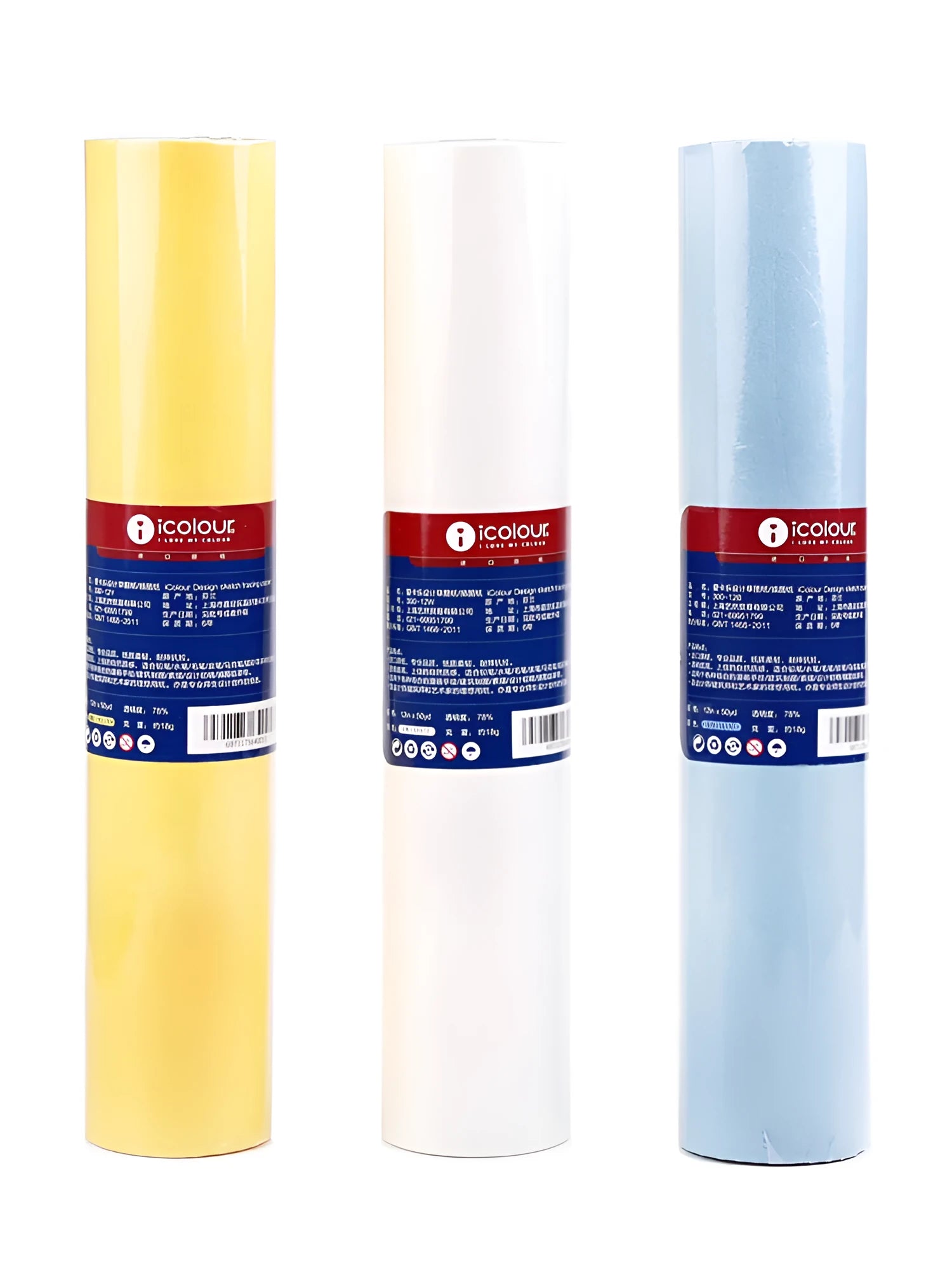 Aikale white and yellow sketch scroll paper rolls showing different widths on a studio table.