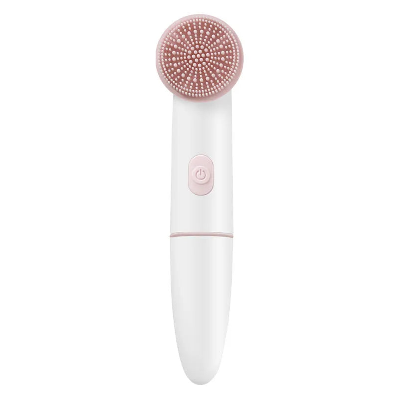 Electric silicone facial cleanser with PBT brush head, IPX7 waterproof ABS body, pink or blue, two speed settings