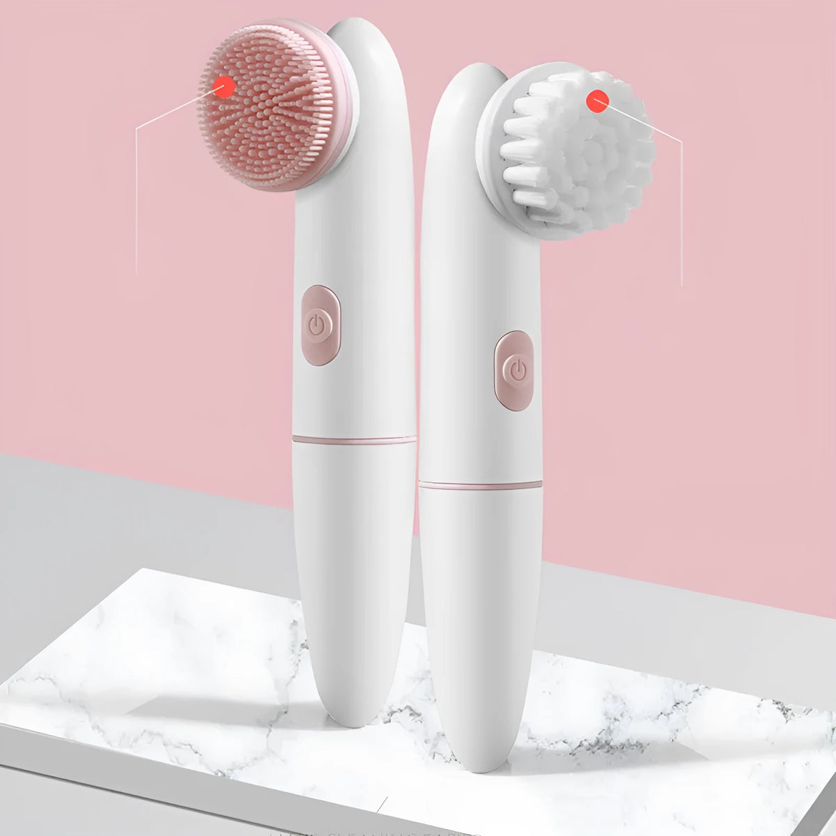 Electric silicone facial cleanser with PBT brush head, IPX7 waterproof ABS body, pink or blue, two speed settings